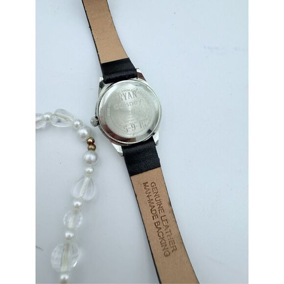 Disney Unisex Black Leather Band Mickey Mouse Round Analog Quartz Wristwatch - Picture 3 of 6